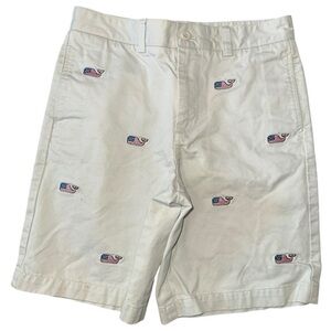 Vineyard Vines Boys Sz 14 American Flag Embroidered Whales All Over Chino Shorts